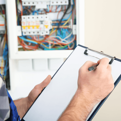 Electrical Inspector Inspecting Wiring with Checklist