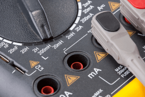 Close-up of a Digital Multimeter Instrument Panel